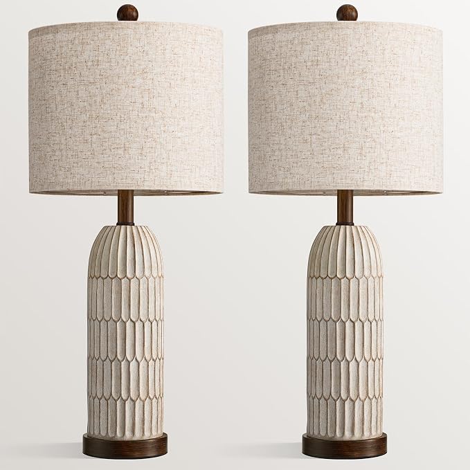 OYEARS 26" Bedside Table Lamps Set of 2, Farmhouse Lamp with USB,Dark Brown | Vintage Nightstand Lamp for Bedroom, Retro Design, Home decor for living Room, Nursery, Home Office, End Side table, Hallway