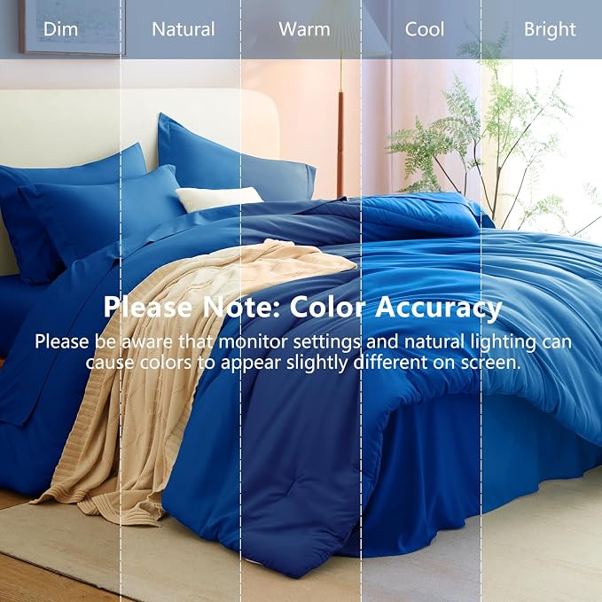 King Size Comforter Set Classic Blue, 7 Pieces Bed in a Bag | OEKO-TEX Certified, All-Season, Bedroom, 240GSM Down Alternative Comforter, Flat & Fitted Sheets, 2 Pillowcases & 2 Shams