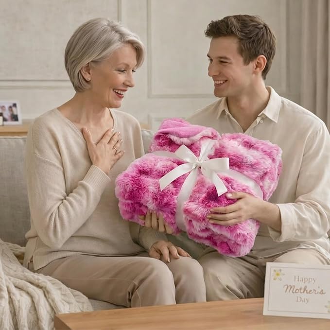 Cozy Bliss Faux Fur Throw Blanket for Couch, Fuzzy Soft Plush Thick Bubble Blanket for Sofa Bedroom Living Room, 60 * 80 Inches Tie Dye Pink