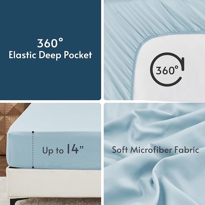 5 Pieces Twin XL Comforter Set, Reversible Bed in a Bag Twin XL Size, All Season Bedding Set with Comforter, Flat Sheet, Fitted Sheet, Pillowcases & Shams, Teal & Lake Blue
