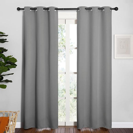 NICETOWN Bedroom Blackout Curtains, 2 Panels, 34 x 84-in, Silver Grey | 3 Pass Microfiber Thermal Insulated Solid Ring Top Blackout Window Curtains/Drapes