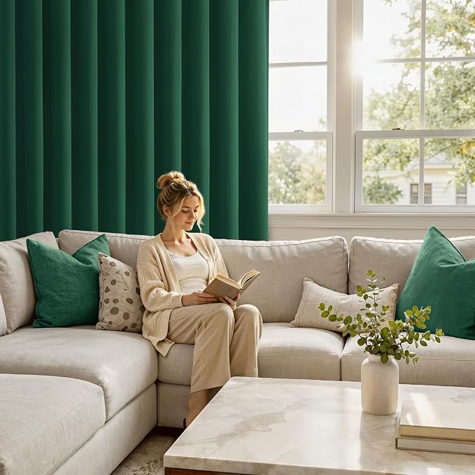 MIULEE 4 Panels Set Hunter Green Blackout Curtains 63 Inch Length Bedroom | Thermal Curtains for Summer Heat, Light Blocking Privacy Window Drapes, Top&Bottom Rod Pocket