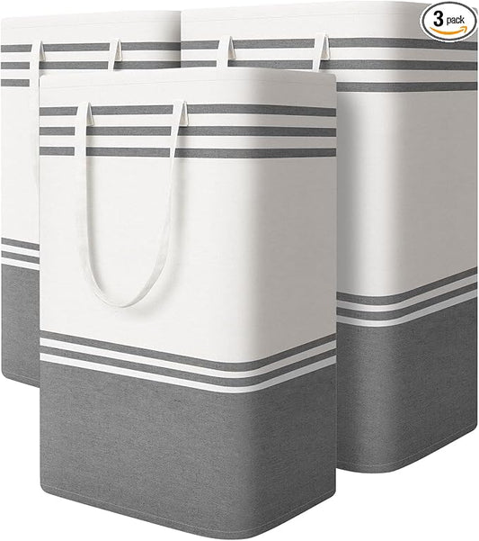 3 Pack Large Laundry Baskets, Laundry Hampers, Freestanding Waterproof Collapsible Clothes Bag with Extended & Reinforced Handles - Clothes Basket for Dorm, Bathroom, Home (88L)