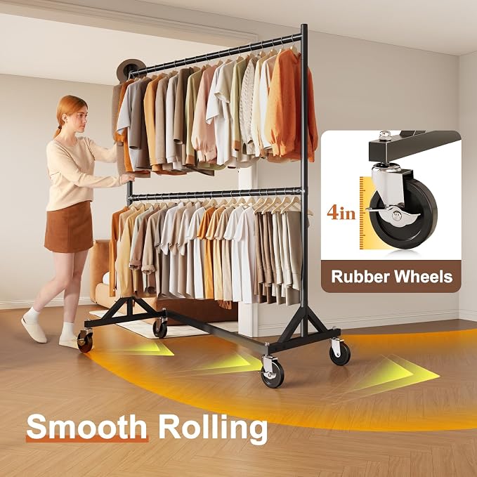 HOKEEPER Z Rack, Clothes Rack Hold 550LB Adjustable Height Double Rod Black | Portable Z Rack, Commercial Large Storage Space, with Wheels, Easy Assemble, 5 Years Sweet Service, 23"D*63"W*86"H