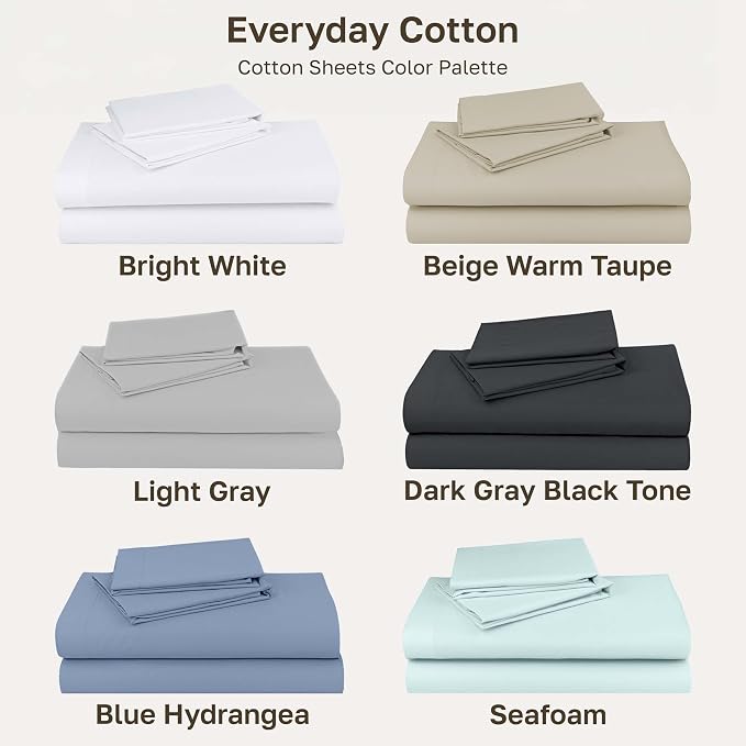 2-Pack Soft Natural 100% Cotton Sateen XL Twin Sheets Sets, Bright White | Backed by Good Housekeeping Seal, Light & Breathable For Hot Sleepers, All-Around Elastic, Durable, Easy Care