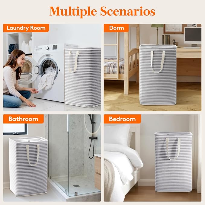 Lifewit 75L Large Collapsible Laundry Basket with Extended Handles, Grey | Foldable Laundry Hamper, Tall Dirty Clothes Basket, Waterproof, Freestanding Design for Bedroom, Bathroom, College Dorm