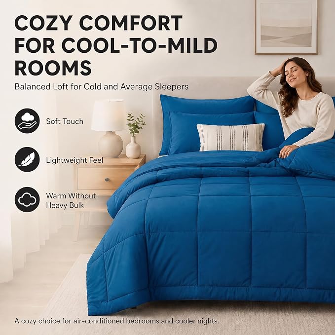 Queen Comforter Set Teal - 7 Pieces Bed in a Bag | OEKO-TEX Certified, All-Season, Bedroom, Guest Room, Down-Alternative Comforter + Flat & Fitted Sheets + 4 Pillowcases