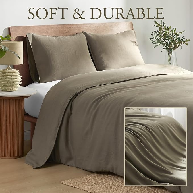 DAPU 100% French Linen Duvet Cover 3Pcs Set, 170GSM Linen Bedding, Full/Queen
