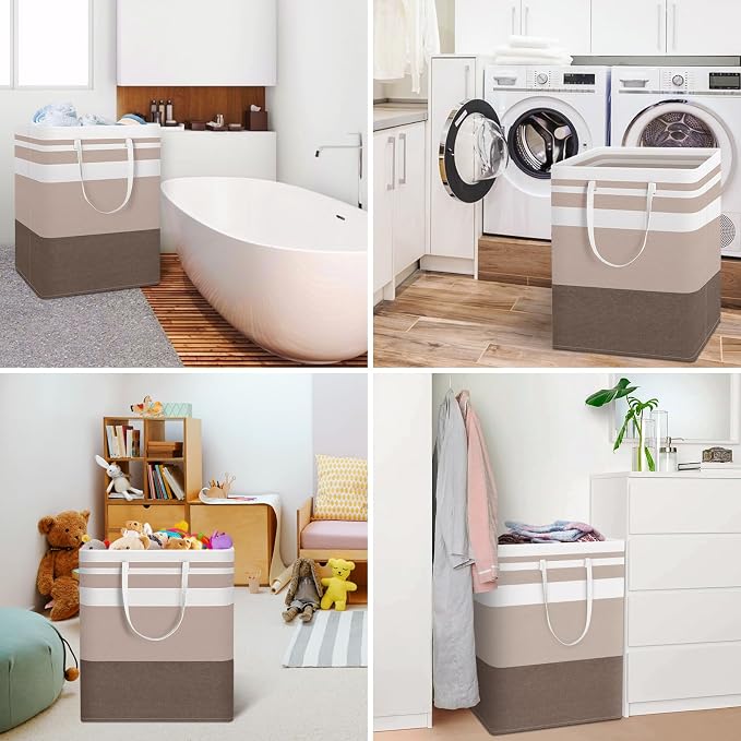 HomeHacks 2-Pack Large Laundry Basket, Waterproof, Freestanding Laundry Hamper, Collapsible Tall Clothes Hamper with Extended Handles for Clothes Toys in the Dorm and Family (Brown, 125L) | Waterproof, Freestanding, Collapsible Clothes Hamper with Rein...