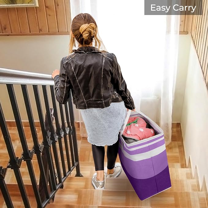 HomeHacks 2 Pack Laundry Baskets, Laundry Hampers Bags (Purple 75Lx2) | Waterproof, Freestanding, Collapsible Clothes Hamper with Reinforced Handles in Laundry Room, Dorm, Bathroom, Bedroom