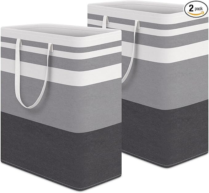 HomeHacks 2-Pack Large Laundry Basket, Waterproof, Freestanding Laundry Hamper, Collapsible Tall Clothes Hamper with Extended Handles for Clothes in The Dorm and Family Gradient Grey, 125L | Waterproof, Freestanding, Collapsible Clothes Hamper with Rei...