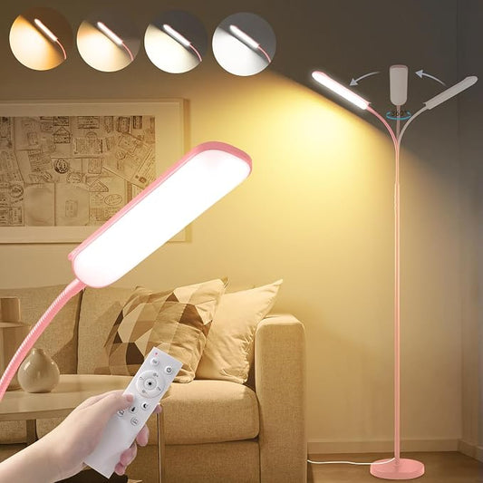marctronic Pink LED Floor Lamp, 18W 1800LM Bright Floor Lamp with Remote & Works with Smart Plug, Dimmable Timing Eye Caring Reading Light Modern Standing Floor Lamps for Living Room Bedroom Office