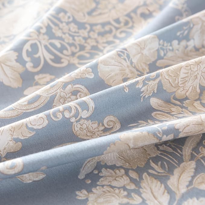 OAITE King Duvet Cover Set 3pcs 100% Cotton with Blue Damask Vintage Floral | Soft, Breathable,Long-lasting,Comfort,Dual Zipper,8 Corner Ties,Easy Care for All Season