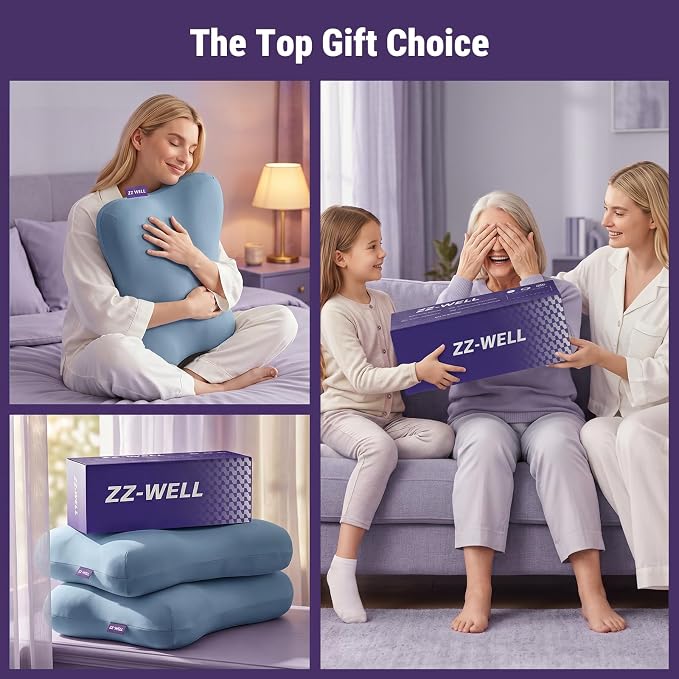 ZZ-WELL Side Sleeper Pillow - Patented Cervical Neck Pillow for Sleeping with Cooling Cover - High Loft Heavy Density Memory Foam Pillows for Side Sleepers & Broad Shoulders Adults (Blue)