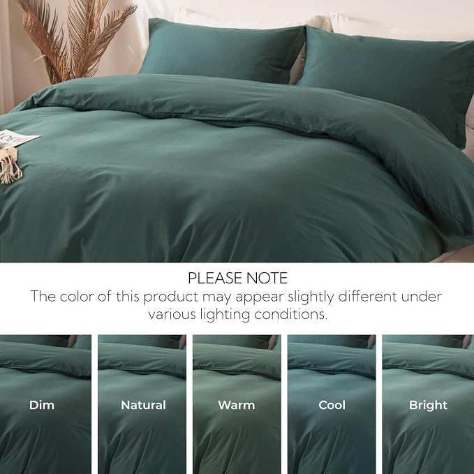 OAITE Duvet Cover Set 100% Washed Cotton Solid 3pcs | Soft,Durable,Long-staple Cotton,Hidden Zipper with 8 Interior Corner Ties,2 Pillowcases