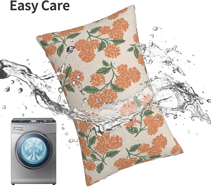 Fall Burnt Orange Pillow Covers 12x20 Inch 2 Pcs Green Hydrangea Flower Decor Throw Pillows Vintage Floral Seasonal Autumn Outdoor Decoration Pillowcase Linen Cushion Cover for Couch Sofa