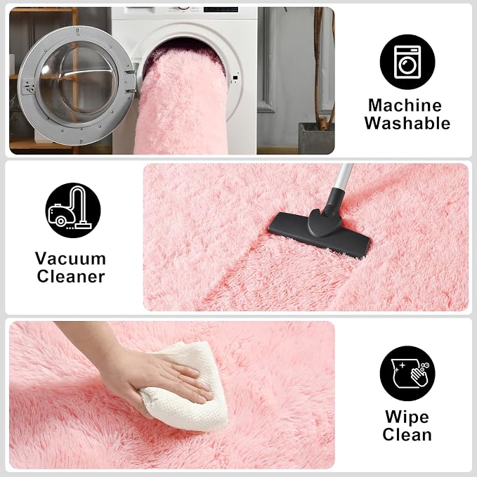 Modern Soft Fluffy Small Shaggy Rug for Bedroom Livingroom Dorm Kids Room Indoor Home Decorative, Non-Slip Plush Furry Fur Area Rugs Comfy Nursery Accent Floor Carpet 5X7 Feet,Pink