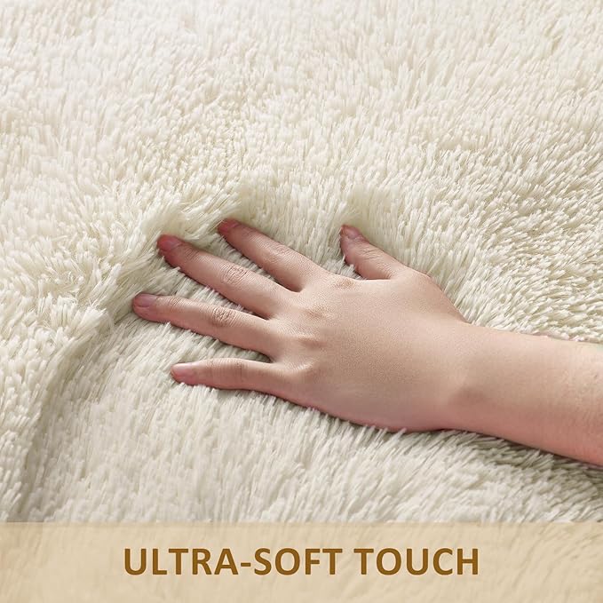 Ophanie Round Rugs 3Ft Ivory Circle Area Rug, Nursery Bedroom Carpet, Small Fluffy Fuzzy Plush Soft Shaggy Cream Living Room Christmas Aesthetic Decor for Kids Boys Girls Teen Baby Home, Dorm