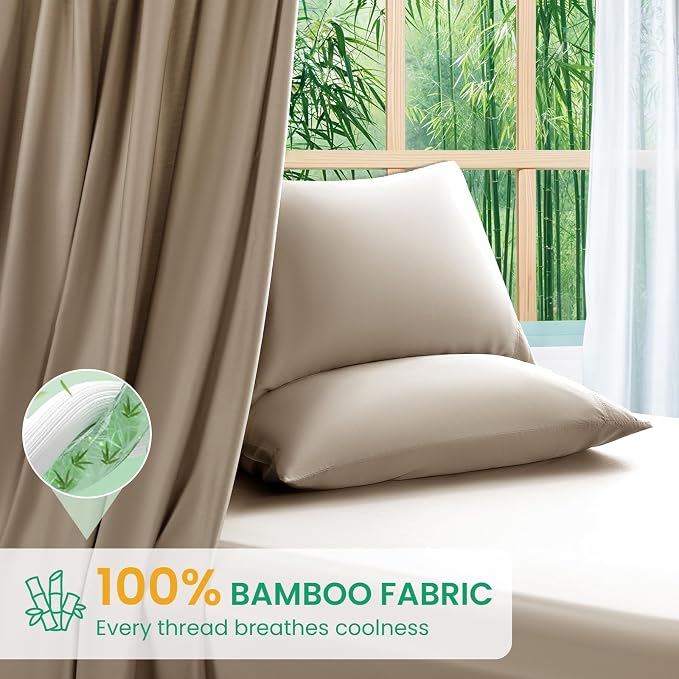SONORO KATE 100% Viscose Derived from Bamboo_Sheets Full Size,4PC | Cooling Bed Sheets for Hot Sleepers,Soft Breathable & Silky,16" Deep Pocket,Luxury Hotel Bedding,Simply Taupe