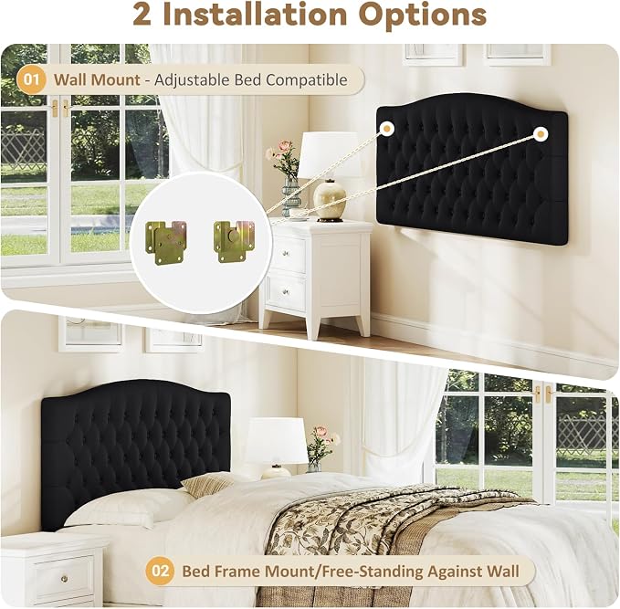 Queen Headboard Only, Upholstered Headboard for Adjustable Bed Linen Tufted Queen/Full Size Wall Mounted Head Board with Solid Wood Legs Head Board, Black
