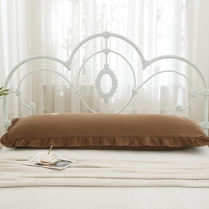 Brown Body Pillow Cover 20x54inches Long Pillowcase Ruffled Pillowcases Shabby Chic Ruffled Fringe Decor Body Ruffled Pillow Sham Cute Pillowcase (1 Body, Brown)