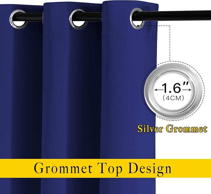 NICETOWN Blackout Curtains for Bedroom - Triple Weave Grommet Top Thermal Insulated Window Treatment Light Blocking Panels for Kitchen/Kids Room, Navy Blue, W46 x L54, Set of 2