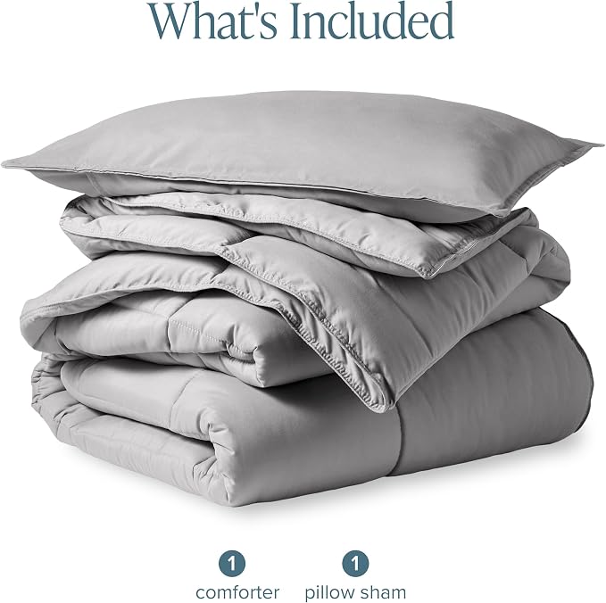 Bare Home Comforter Set - 1800 Ultra Soft (Twin/Twin XL, Light Grey) | All-Season, Breathable, Hypoallergenic, Premium 1800, Warm, Cozy
