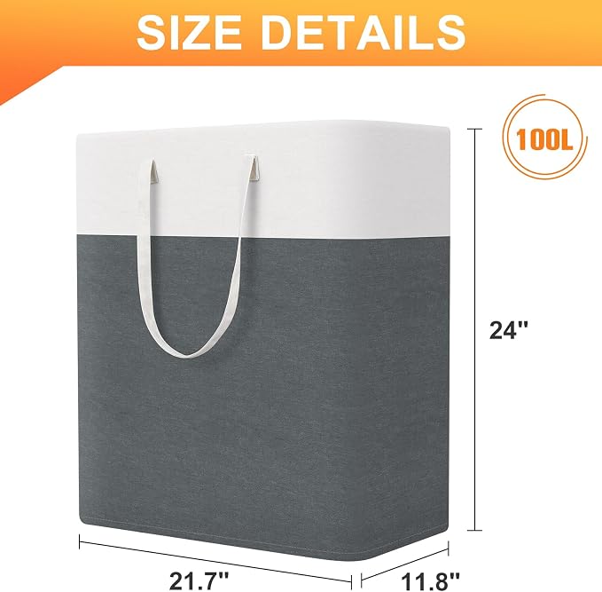 TasticTotes Laundry Basket 3-Pack, Laundry Hamper, 100L-Grey | Clothes Laundry Hamper, Collapsible Laundry Basket, Freestanding laundry hamper with Handles for Home or Dorm
