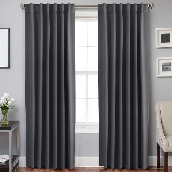 H.VERSAILTEX Blackout Curtains Thermal Insulated Window Treatment Panels Room Darkening Blackout Drapes for Living Room Back Tab/Rod Pocket Bedroom Draperies, 52 x 90 Inch, Charcoal Gray, 2 Panels