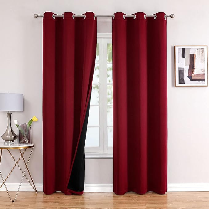 ChrisDowa 100% Blackout Curtains for Bedroom 84 Inches Long 2 Panels Set | 2 Thick Layers, Thermal Insulated, Light Blocking, Grommet, Window Treatment, Living Room Drapes, Burgundy, 38 x 84 Inch