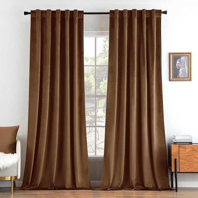 MIULEE Velvet Curtains 52x90 inches 2 Panels Brown Blackout Curtains | Luxury, Bedroom Living Room, Thermal Insulated, Super Soft Window Drapes, Rod Pocket & Back Tab