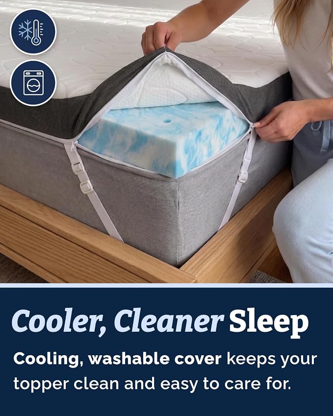 Mattress Topper - 3 Inch Memory Foam Mattress Topper with Cover - Queen | Cooling Cover for Hot Sleepers, Plush, Thick & Comfy, Pain & Pressure Relief, Mattress Pad with Straps & Washable Cover