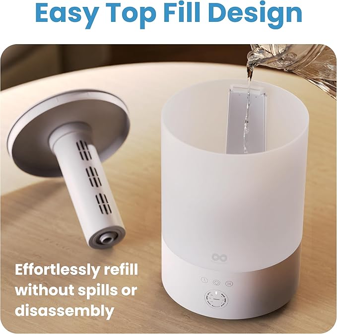 Everlasting Comfort 2.5L Top Fill Humidifier for Bedroom – 28dB Ultra-Quiet, Easy to Fill & Clean, 24HR Runtime, Night Light, Timer, Ultrasonic Cool Mist, Auto Shut-Off for Indoor Use