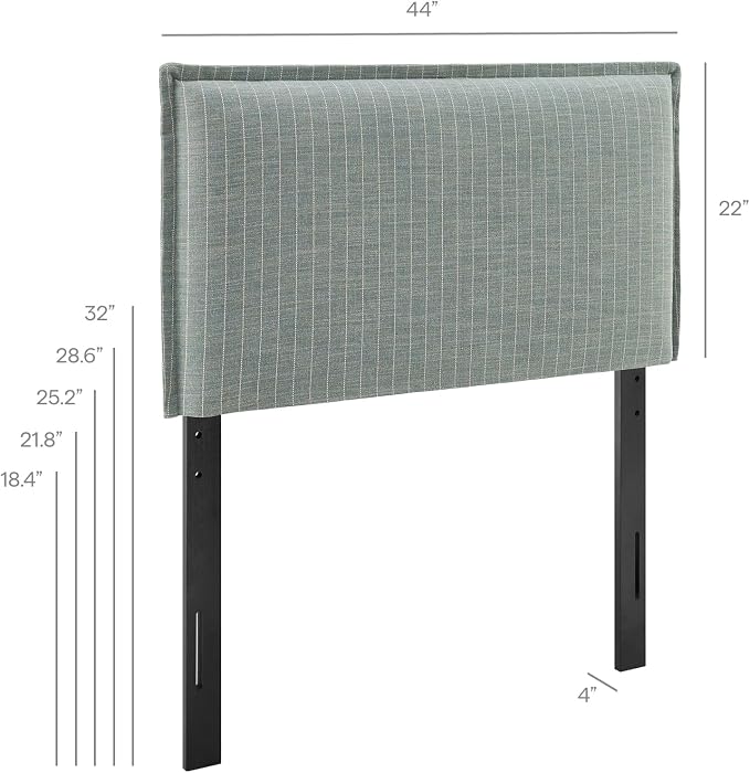 Modway Camille Twin Size Striped Linen Blend Pinstripe Headboard with Removable Slipcover – in Spa Blue Stripe - Padded Pillow Style Headboard with Adjustable Mounting for Twin Beds