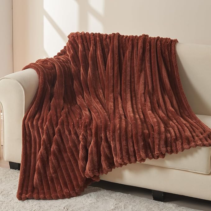 NEWCOSPLAY Fleece Ribbed Cozy Twin Blanket for Couch, Coffee, 60"x80" | Premium Silky Flannel Blanket, Soft Lightweight Fluffy Throw Blanket for Bed Sofa Decor, Gift for All Season Use
