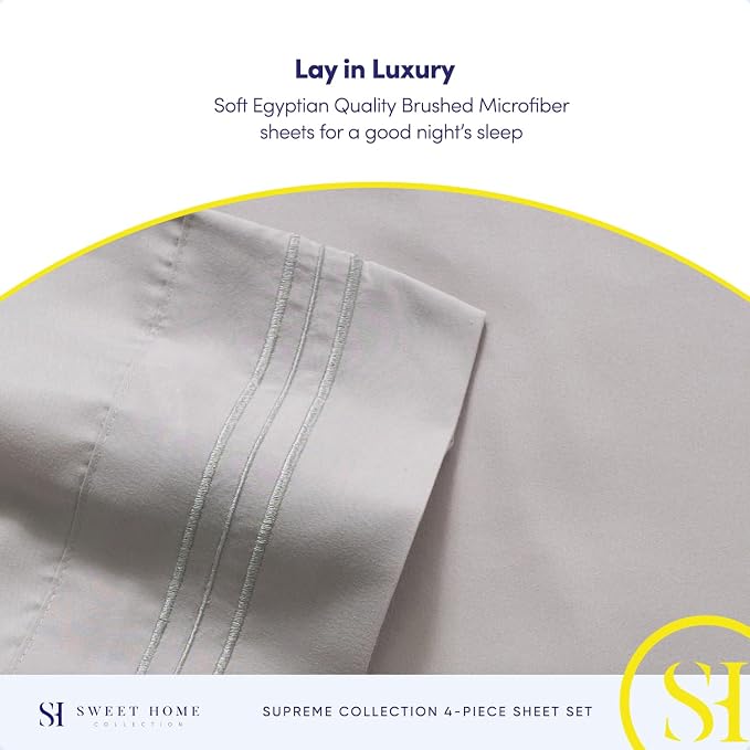 Split King Sheets - Breathable Luxury Sheets with Full Elastic & Secure Corner Straps Built In - 1800 Supreme Collection Extra Soft Deep Pocket Bedding Set, Sheet Set, Split King Size, Silver