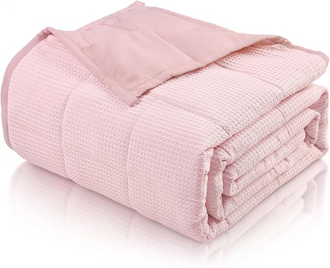 Cooling Weighted Blanket for Adults, 20lbs 60 x 80 for Summer | Cozy and Breathable Waffle; Soft; Machine Washable; Filled with Glass Beads; Heavy Throw for Hot Sleepers in Bed; Pink