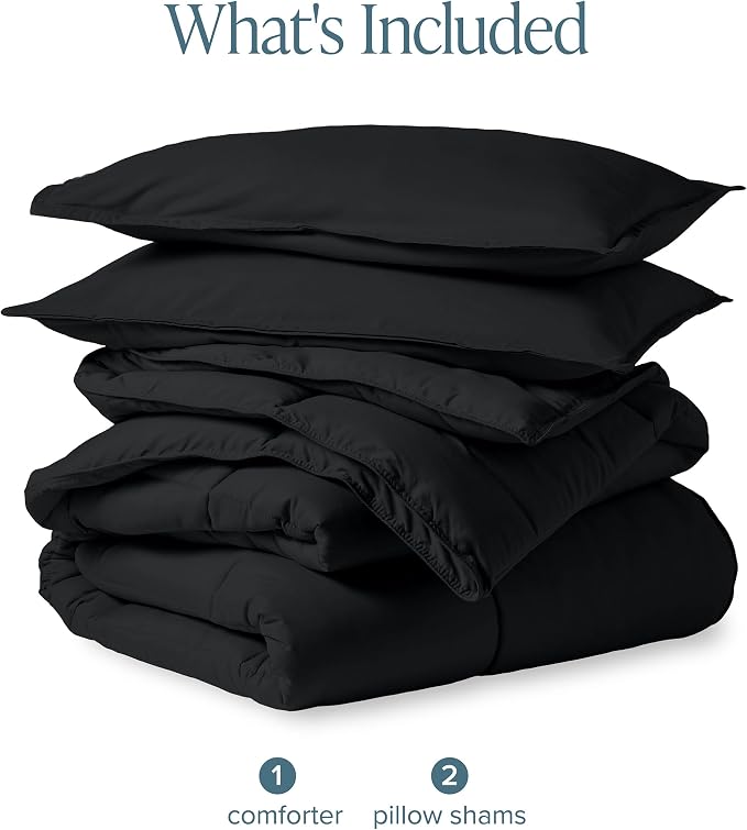 Bare Home Comforter Set - 1800 Ultra Soft (King/Cal King, Black) | All-Season, Breathable, Hypoallergenic, Premium 1800, Warm, Cozy