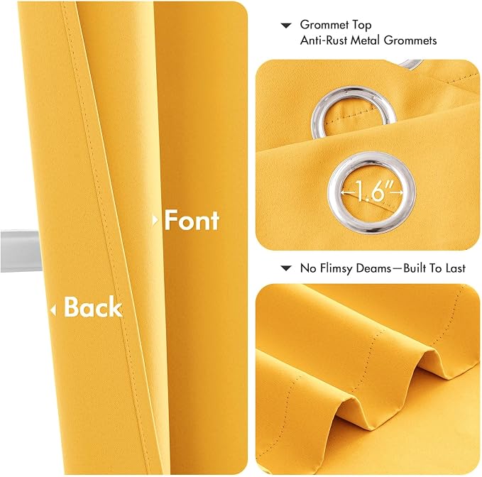MIULEE Blackout Curtains for Bedroom 2 Panels 40 x 45 Inch Long Yellow | Thermal Insulated, Living Room Darkening Grommet Drapes, Noise Reducing, Light Blocking Window Treatments