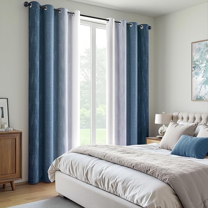MIULEE Royal Blue and Greyish White Ombre Blackout Curtains 52Wx72L | Full Room Darkening,Thermal Insulated,72 Inch Long,Grommet Drapes for Bedroom/Living Room,Modern Window Treatments,Set of 2