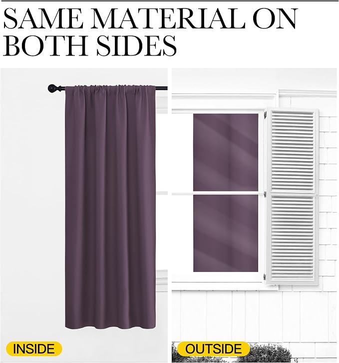 NICETOWN Plum Blackout Curtains for Living Room 42" w x 63" L 2 Panels | Darkening Window Panels Easy-Care Solid Thermal Insulated Draperies Drapes for Daughter Room Bedroom, Light Blocking Decor
