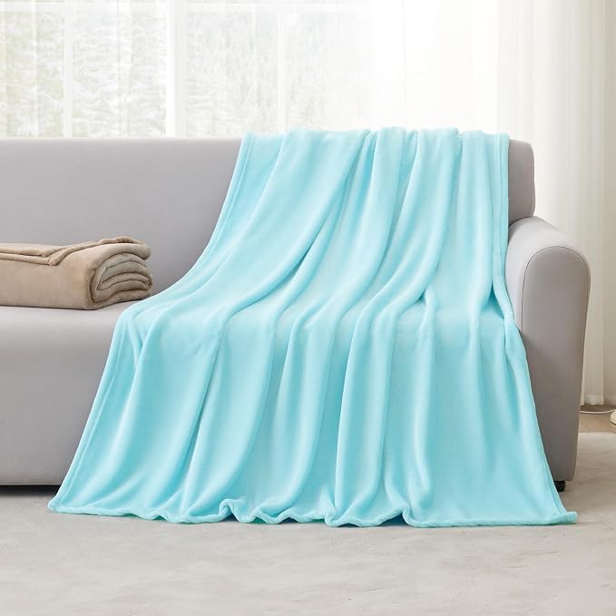 Hansleep Twin Robin Egg Blue Fleece Blanket, Soft Flannel Bed Blanket | Fuzzy Cozy Blanket 60x80 Inches, Multi-use for Bed, Sofa, Couch, Travel, Camping, All Season Warm Lightweight Cover
