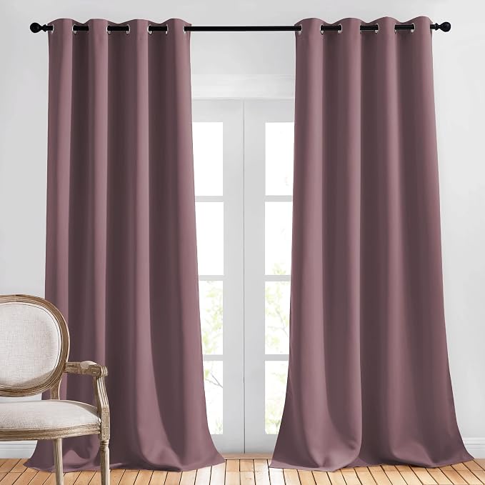 NICETOWN Living Room Blackout Curtains 120 inches Long - Sound Reducing Thermal Insulated Solid Grommet Window Drapes Light & Heat Blocking for Bedroom, Dry Rose, Set of 2, W52 x L120