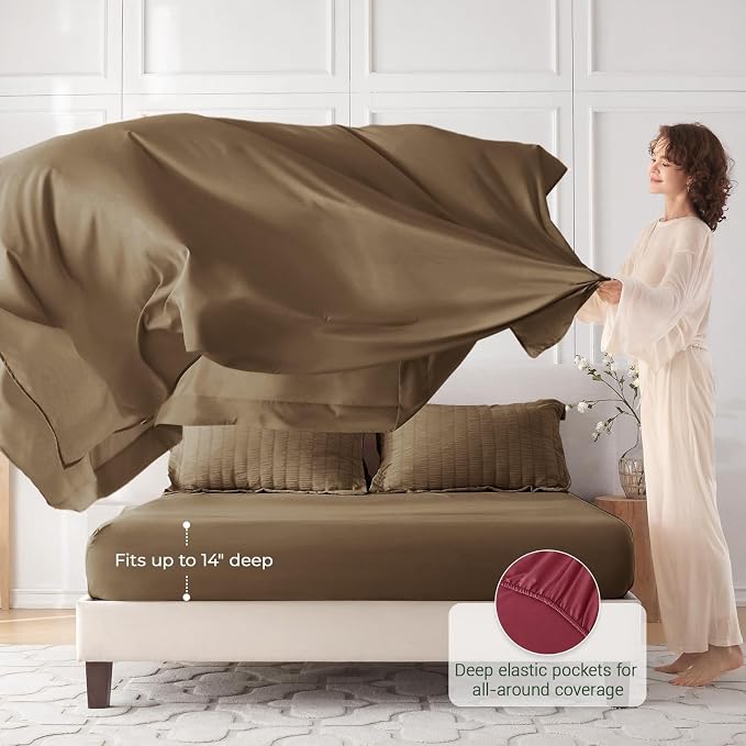 7 Pieces Oversized Queen Comforter Set, Seersucker Bed in a Bag Oversized Queen Size, All Season Luxury Bedding Set with Comforter, Flat Sheet, Fitted Sheet, Pillowcases & Shams, Brown