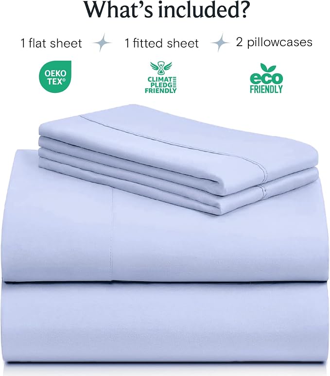 LuxClub Full Size Sheets, Cooling & Soft Deep Pocket Bed Sheets, 4PC | LuxClub Silky Fitted Sheet & Pillowcase Sets, Breathable Hotel Luxury Bedding for Mattress Wrinkle Free, Sky Blue
