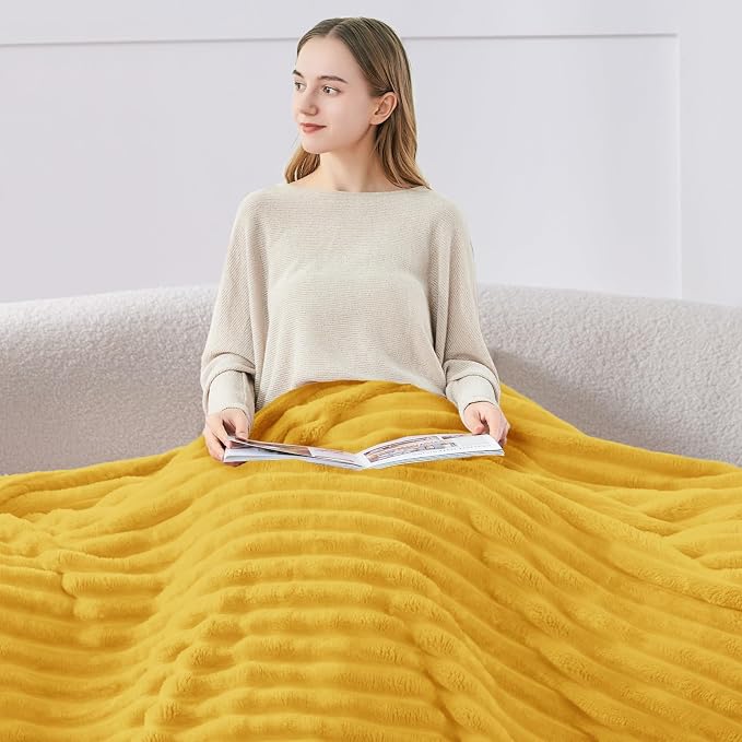 BEDELITE Striped Fleece Throw Blanket, Light Yellow, 50"x60" | 300GSM Microfiber Fleece, Soft Cozy, Lightweight Warm, Double-Sided Plush, Machine Washable, Gift, Room Decor, for Couch Sofa