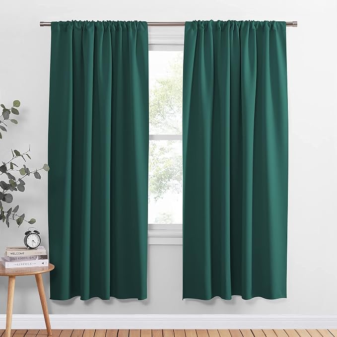 PONY DANCE Blackout Curtain Panels - Window Drapes Light Block Decorative Draperies Thermal Insulated Energy Saving for Home, 42 x 72 Inches, Hunter Green, 2 Pieces