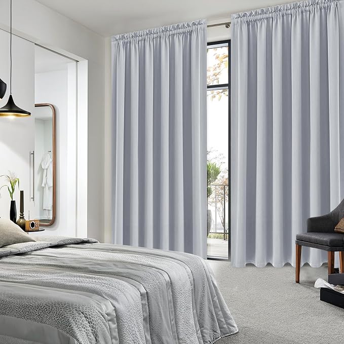 DWCN Wide Blackout Curtains for Living Room 70 x 84 Inch Long 2 Panels | Room Darkening, Thermal Insulated, Light Blocking, Rod Pocket Drapes, Noise Reducing Window Treatments, Silver Grey