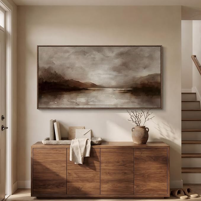 Large Framed Rustic Brown Abstract Landscape Wall Art, Horizontal 30x60 In | Nature pictures, Canvas prints, Wood frame, Modern artwork for walls, Wall decor for living room bedroom office farmhouse