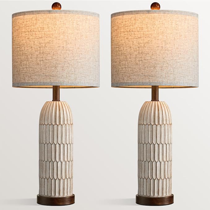 OYEARS 26" Bedside Table Lamps Set of 2, Farmhouse Lamp with USB,Dark Brown | Vintage Nightstand Lamp for Bedroom, Retro Design, Home decor for living Room, Nursery, Home Office, End Side table, Hallway